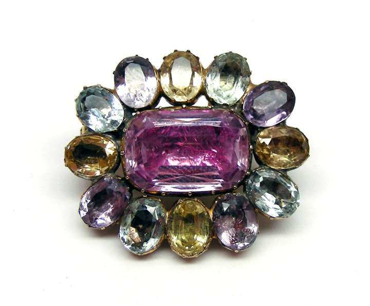 Antique coloured topaz oval cluster brooch